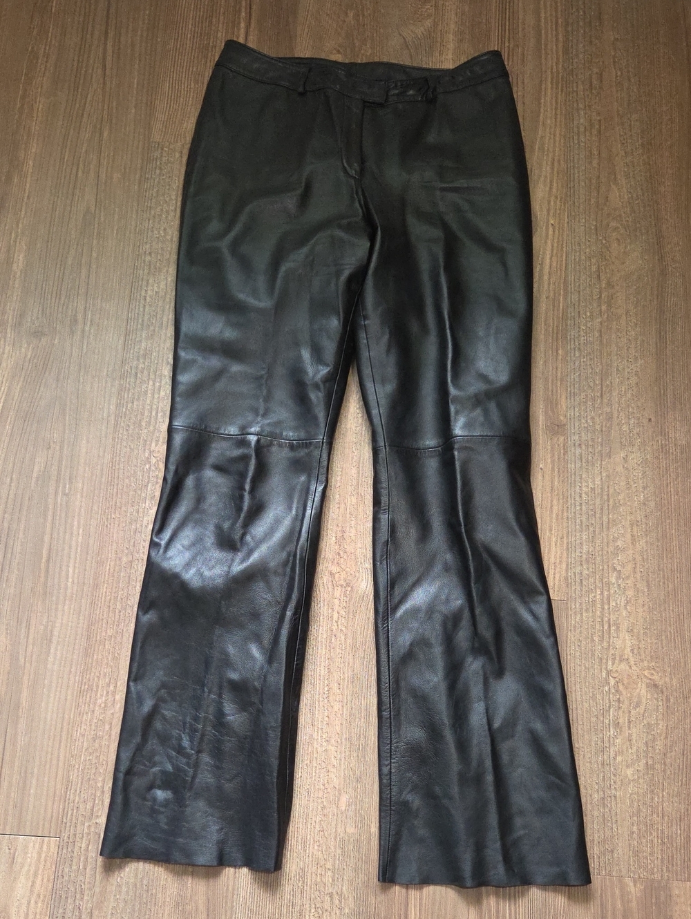 Women's Vintage Black Leather Flared Jeans